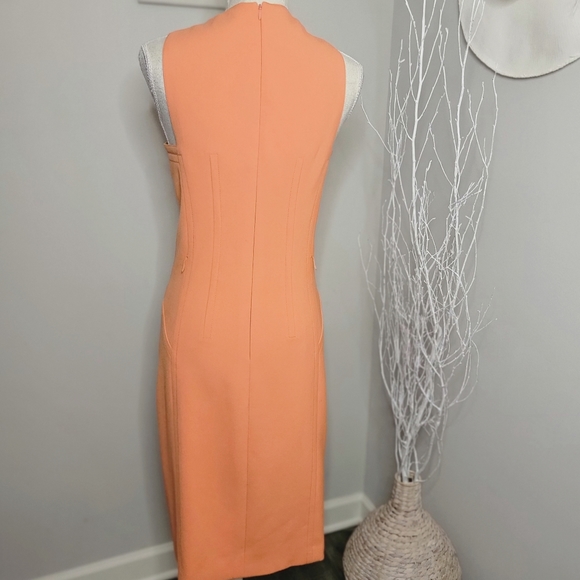 Per Se Orange Sorbet Sheath Cold Shoulder Belted Dress - Picture 5 of 9